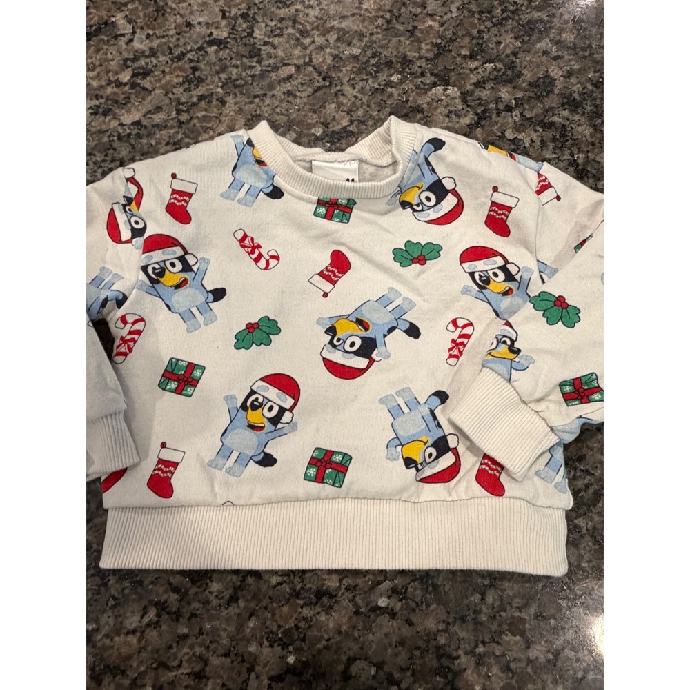 Bluey Christmas Sweatshirt Kids 12M Cream Holiday Pullover